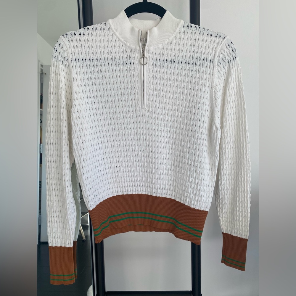 Sandro open work sweater with high zipped collar